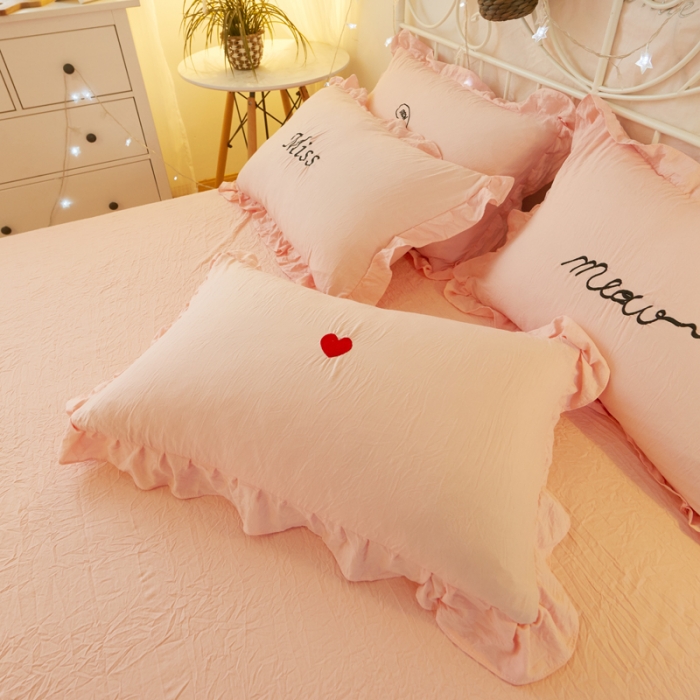 91家纺网 家纺一手货源 找家纺 简爱家纺 2025新款水洗棉绣花四件套床单款 miss玉色