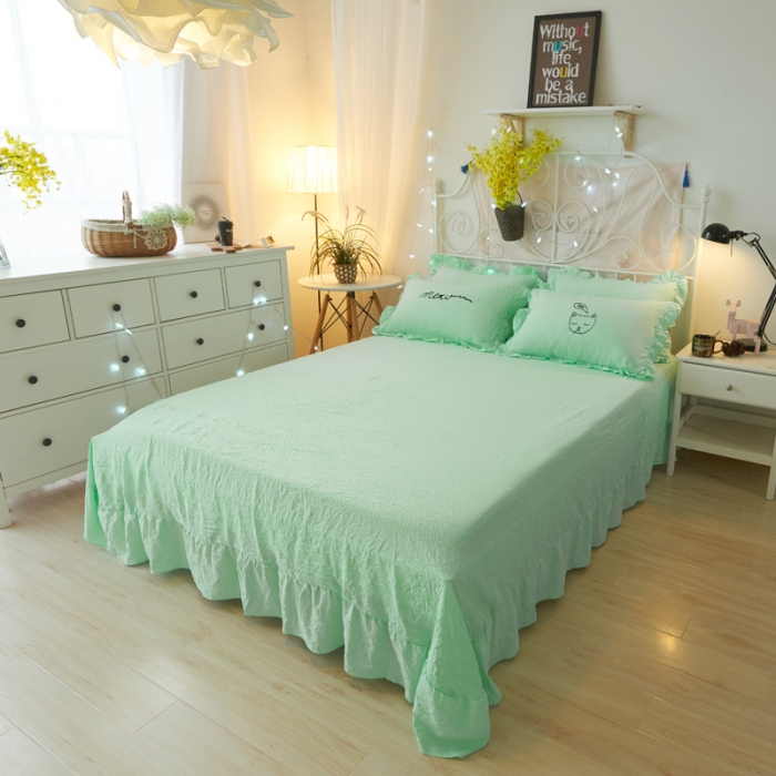 91家纺网 家纺一手货源 找家纺 简爱家纺 2025新款水洗棉绣花四件套床单款 萌猫蓝色