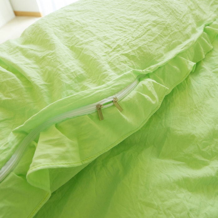 91家纺网 家纺一手货源 找家纺 简爱家纺 2025新款水洗棉绣花四件套床单款 萌猫绿色