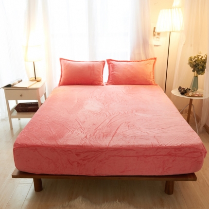 91家纺网 家纺一手货源 找家纺 简爱家纺 2025新款纯色法莱绒单床笠 夕阳红