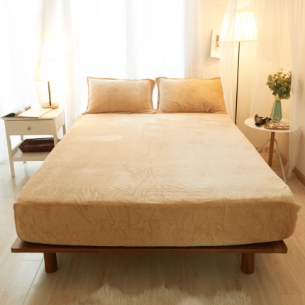91家纺网 家纺一手货源 找家纺 简爱家纺 2025新款纯色法莱绒单床笠 驼色