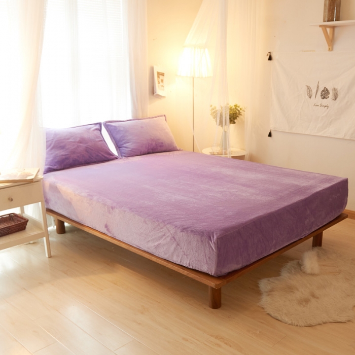 91家纺网 家纺一手货源 找家纺 简爱家纺 2025新款纯色法莱绒单床笠 浅紫