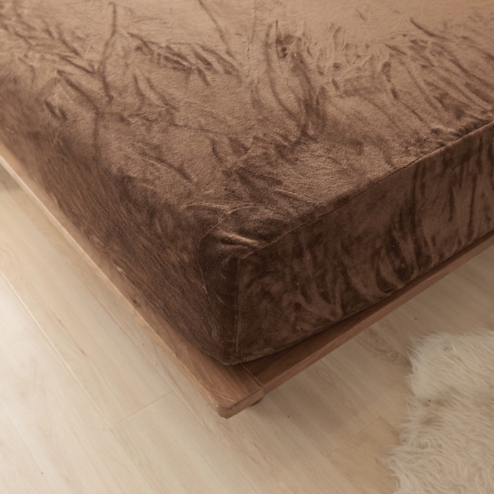 91家纺网 家纺一手货源 找家纺 简爱家纺 2025新款纯色法莱绒单床笠 咖啡