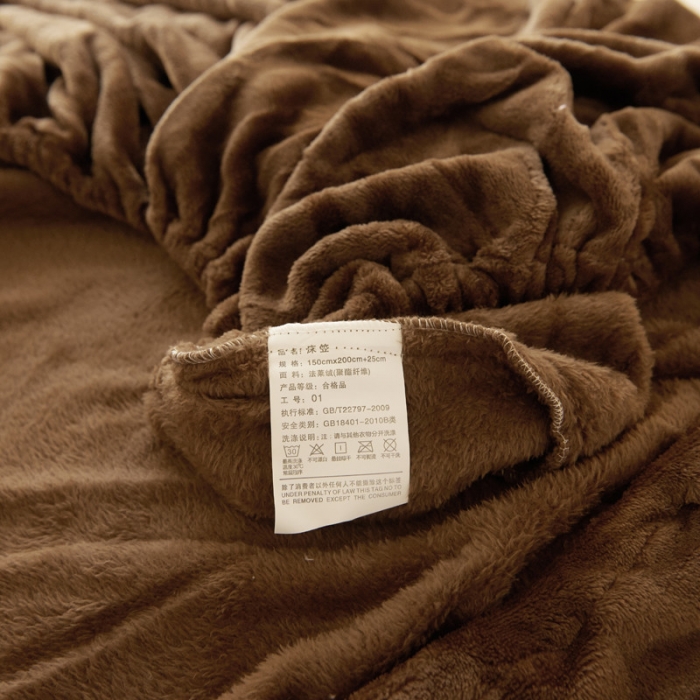 91家纺网 家纺一手货源 找家纺 简爱家纺 2025新款纯色法莱绒单床笠 咖啡