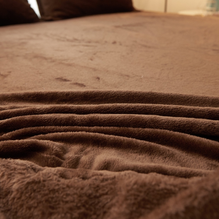 91家纺网 家纺一手货源 找家纺 简爱家纺 2025新款纯色法莱绒单床笠 咖啡