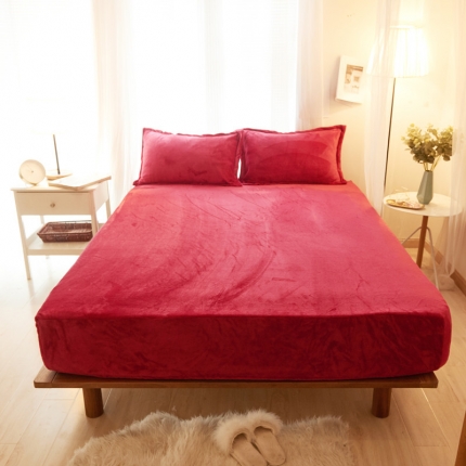 简爱家纺 2025新款纯色法莱绒单床笠 酒红