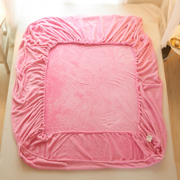 91家纺网 家纺一手货源 找家纺 简爱家纺 2025新款纯色法莱绒单床笠 粉红