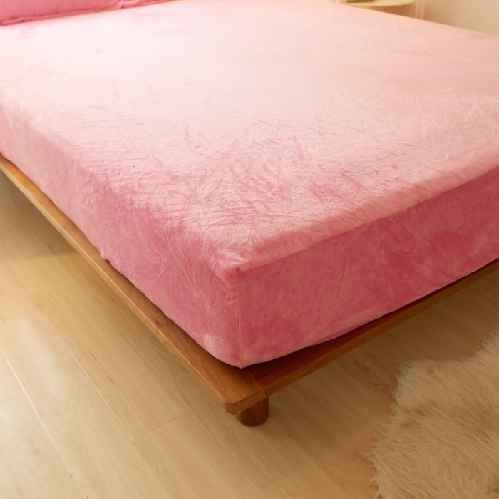 91家纺网 家纺一手货源 找家纺 简爱家纺 2025新款纯色法莱绒单床笠 粉红