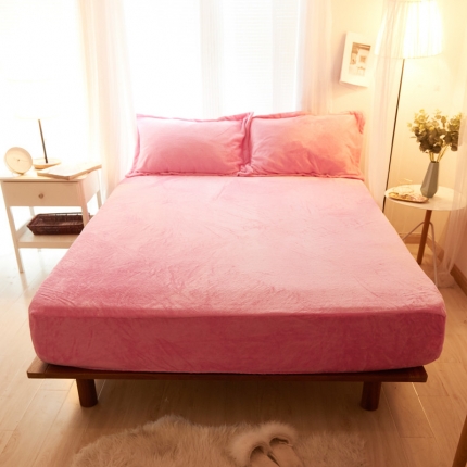 简爱家纺 2025新款纯色法莱绒单床笠 粉红