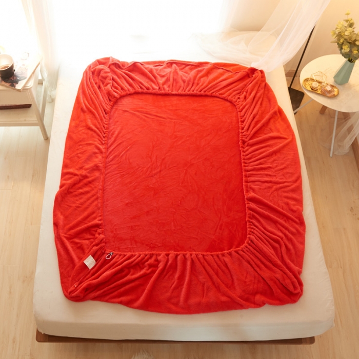 91家纺网 家纺一手货源 找家纺 简爱家纺 2025新款纯色法莱绒单床笠 大红