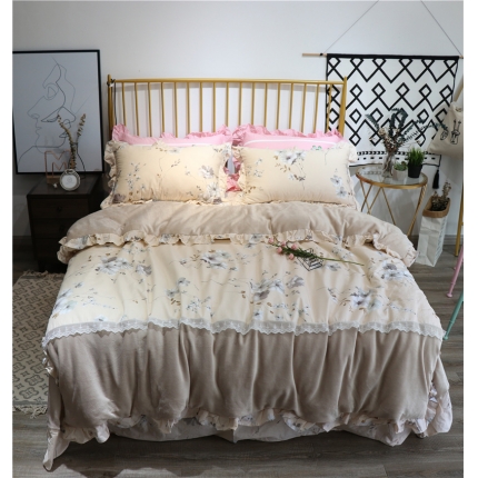 91家纺网 家纺一手货源 找家纺 青竹苑 2018韩版棉加绒全棉法莱绒四件套 欧妮风姿