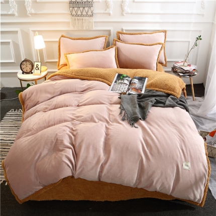 91家纺网 家纺一手货源 找家纺 青竹苑 2018多功能水晶绒羊羔绒双拼被套单品 浅豆沙