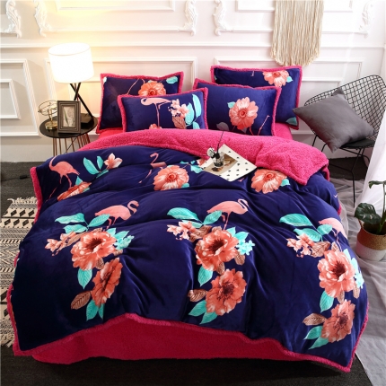 91家纺网 家纺一手货源 找家纺 青竹苑 2018多功能水晶绒羊羔绒双拼被套单品 爱情鸟