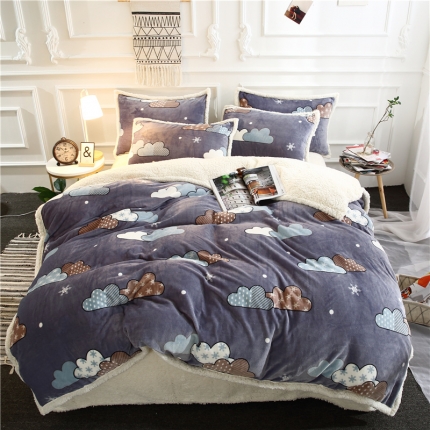 91家纺网 家纺一手货源 找家纺 青竹苑 2018多功能水晶绒羊羔绒双拼床单四件套 梦想空间