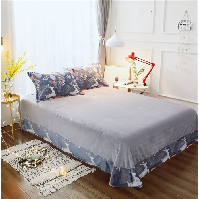 91家纺网 家纺一手货源 找家纺 青竹苑 2018-7D雕花水晶绒四件套 快乐森林-灰