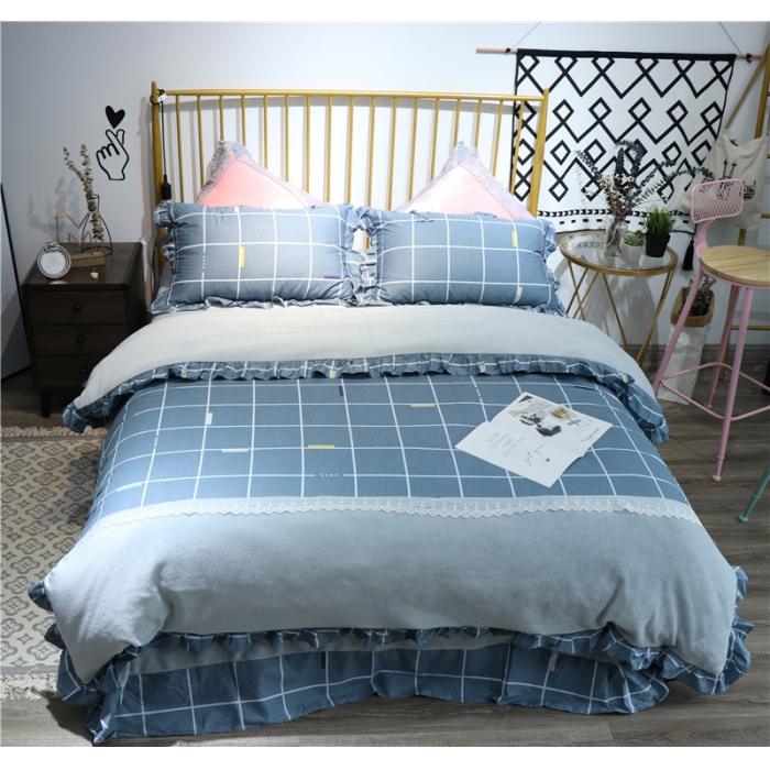 91家纺网 家纺一手货源 找家纺 青竹苑 2018韩版棉加绒全棉法莱绒四件套 格调