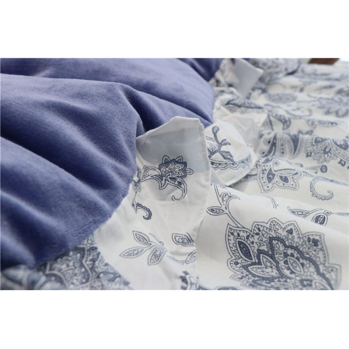 91家纺网 家纺一手货源 找家纺 青竹苑 2018韩版棉加绒全棉法莱绒四件套 洛卡-蓝