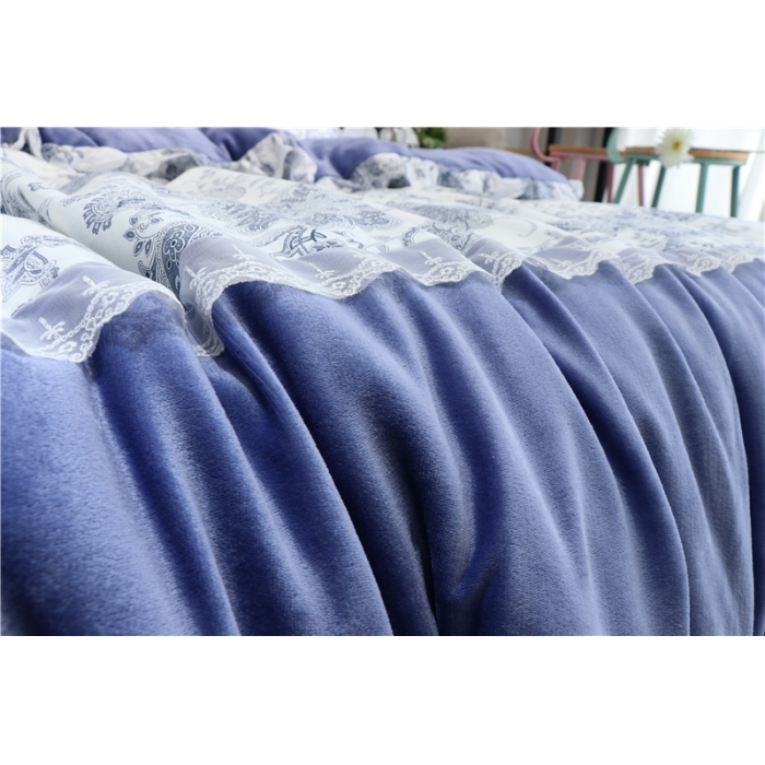 91家纺网 家纺一手货源 找家纺 青竹苑 2018韩版棉加绒全棉法莱绒四件套 洛卡-蓝