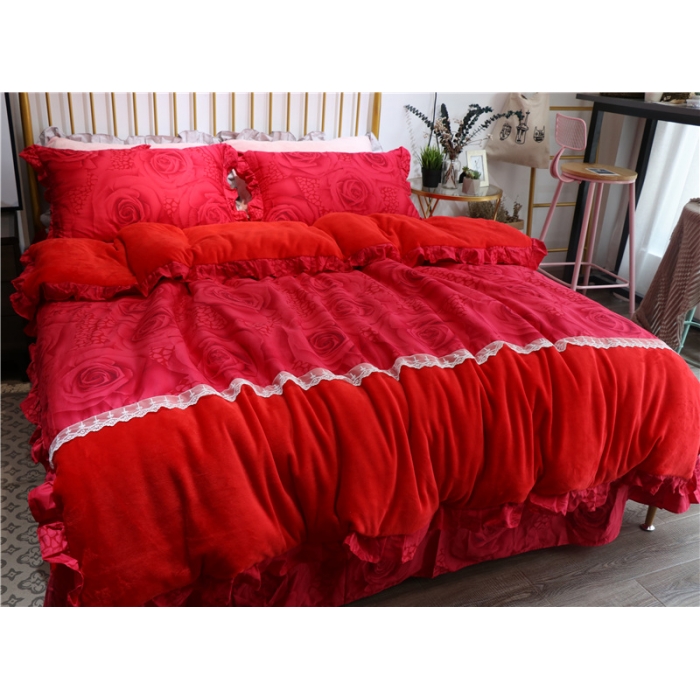 91家纺网 家纺一手货源 找家纺 青竹苑 2018韩版棉加绒全棉法莱绒四件套 玫瑰柔情