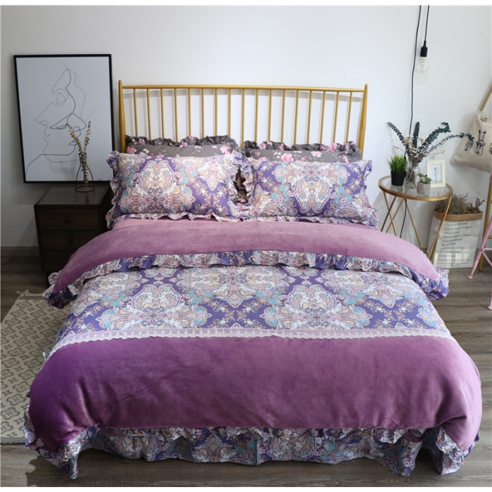 91家纺网 家纺一手货源 找家纺 青竹苑 2018韩版棉加绒全棉法莱绒四件套 塞纳夜曲