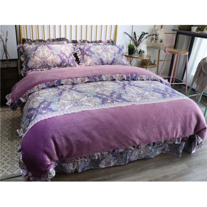 91家纺网 家纺一手货源 找家纺 青竹苑 2018韩版棉加绒全棉法莱绒四件套 塞纳夜曲