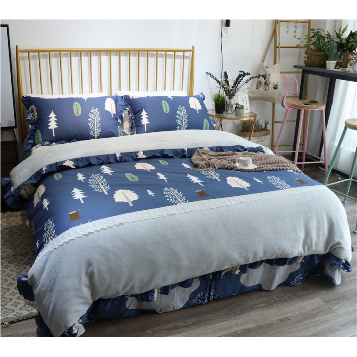 91家纺网 家纺一手货源 找家纺 青竹苑 2018韩版棉加绒全棉法莱绒四件套 森林童话