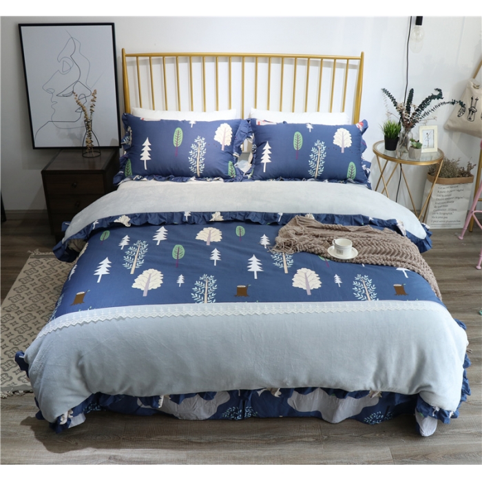 91家纺网 家纺一手货源 找家纺 青竹苑 2018韩版棉加绒全棉法莱绒四件套 森林童话