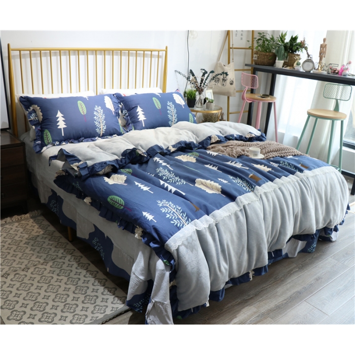 91家纺网 家纺一手货源 找家纺 青竹苑 2018韩版棉加绒全棉法莱绒四件套 森林童话