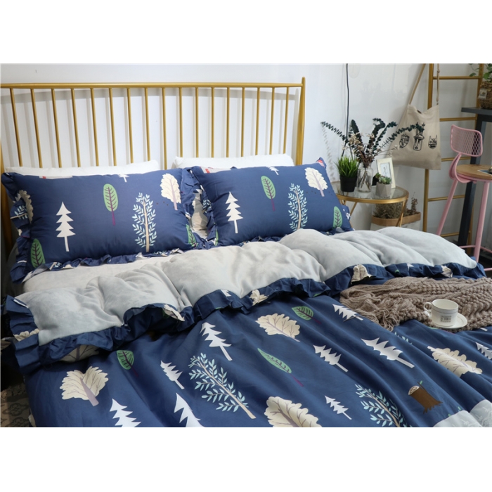 91家纺网 家纺一手货源 找家纺 青竹苑 2018韩版棉加绒全棉法莱绒四件套 森林童话