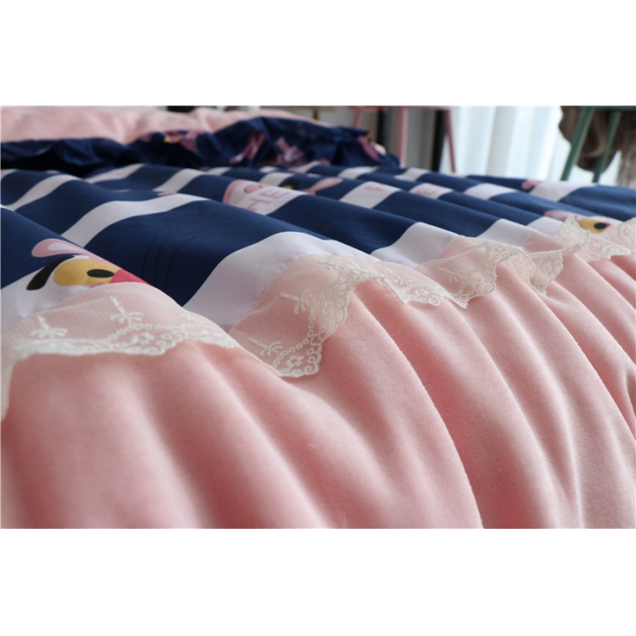 91家纺网 家纺一手货源 找家纺 青竹苑 2018韩版棉加绒全棉法莱绒四件套 淘气乐虎-蓝