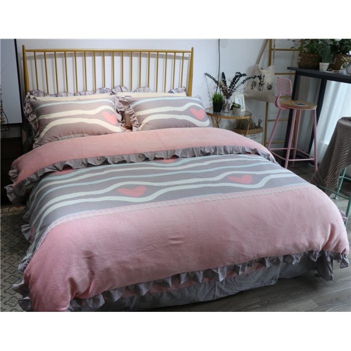 91家纺网 家纺一手货源 找家纺 青竹苑 2018韩版棉加绒全棉法莱绒四件套 甜甜心语