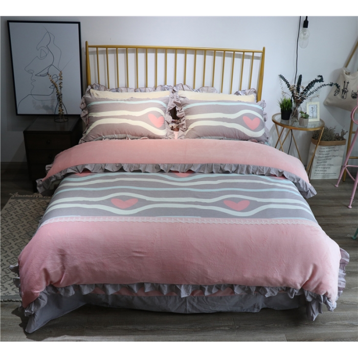 91家纺网 家纺一手货源 找家纺 青竹苑 2018韩版棉加绒全棉法莱绒四件套 甜甜心语