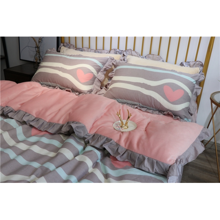 91家纺网 家纺一手货源 找家纺 青竹苑 2018韩版棉加绒全棉法莱绒四件套 甜甜心语