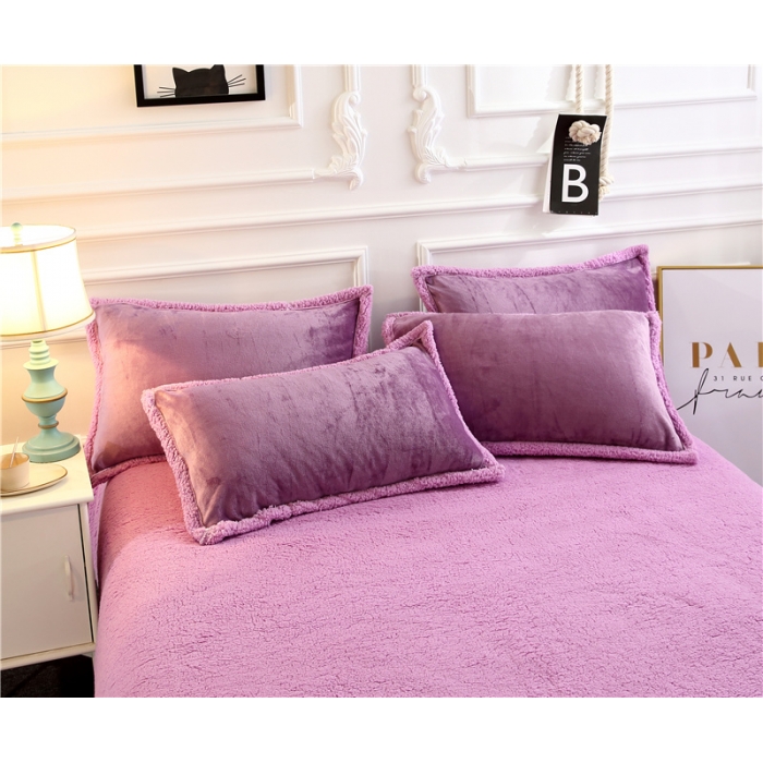 91家纺网 家纺一手货源 找家纺 青竹苑 2018多功能水晶绒羊羔绒双拼床单四件套 高贵紫