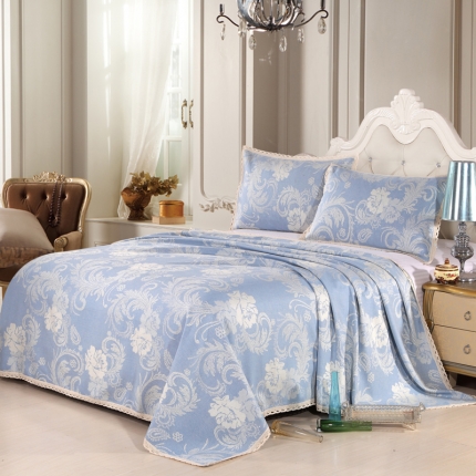 91家纺网 家纺一手货源 找家纺 青竹苑 2019新款亚麻凉席系列 亚麻凤尾牡丹-兰