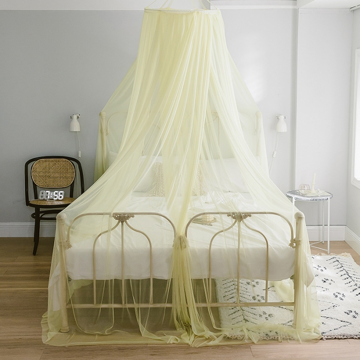 91家纺网 家纺一手货源 找家纺 青竹苑 2019新款D85炫彩吊顶蚊帐  嫩黄
