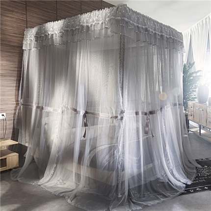 91家纺网 家纺一手货源 找家纺 青竹苑 2019新款水晶灰现代艺术蚊帐 F32双层落地款