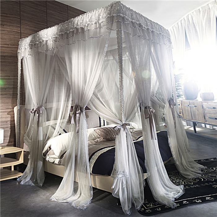 91家纺网 家纺一手货源 找家纺 青竹苑 2019新款水晶灰现代艺术蚊帐 F32双层落地款