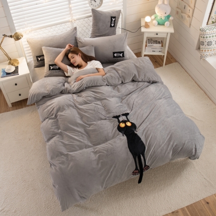 91家纺网 家纺一手货源 找家纺 （总）青竹苑 2019保暖套件贴布绣花水晶绒四件套