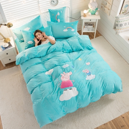 91家纺网 家纺一手货源 找家纺 （总）青竹苑 2019保暖套件贴布绣花水晶绒四件套