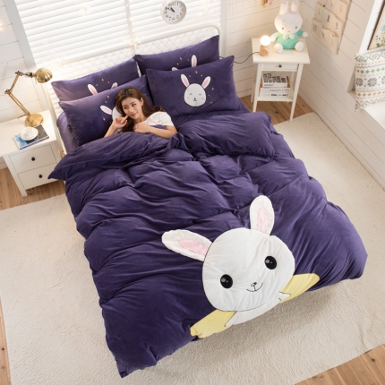 91家纺网 家纺一手货源 找家纺 （总）青竹苑 2019保暖套件贴布绣花水晶绒四件套