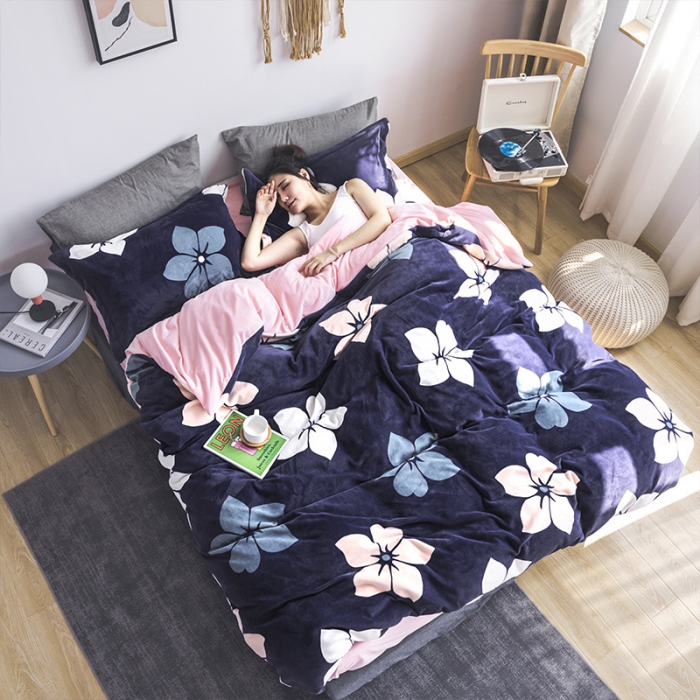 91家纺网 家纺一手货源 找家纺 青竹苑 2019保暖套件牛奶绒四件套床单款 花色佳年