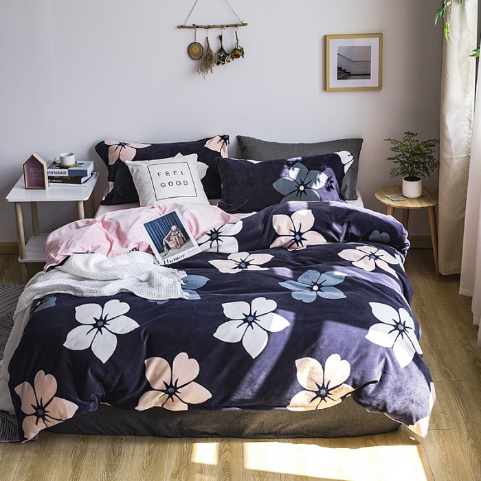 91家纺网 家纺一手货源 找家纺 青竹苑 2019保暖套件牛奶绒四件套床单款 花色佳年