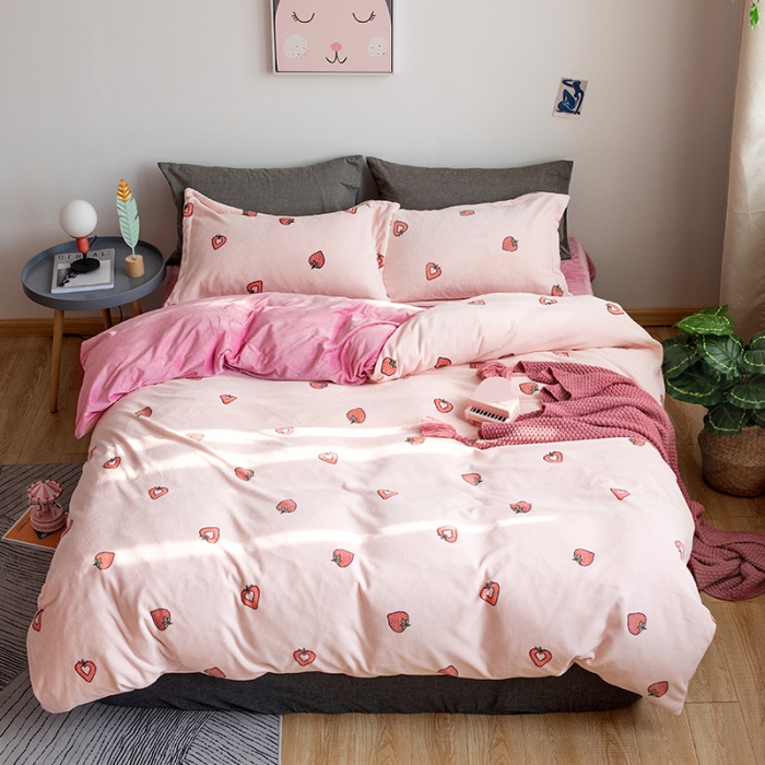 91家纺网 家纺一手货源 找家纺 青竹苑 2019保暖套件牛奶绒四件套床单款 甜心（粉）