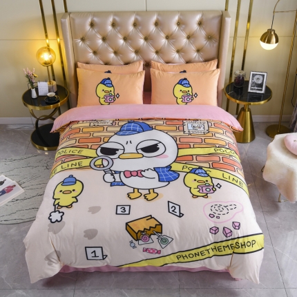 91家纺网 家纺一手货源 找家纺 （总）青竹苑 2019潮网红宝宝绒卡通数码印花保暖四件套