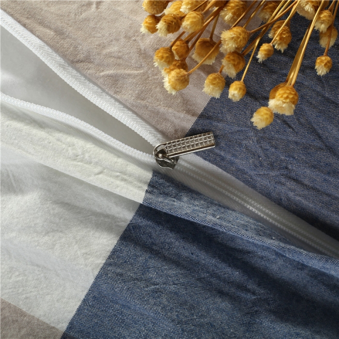 91家纺网 家纺一手货源 找家纺 福丽莱 全棉色织水洗棉四件套1.8m床（床裙款）蓝大格