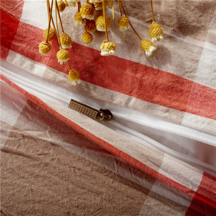 91家纺网 家纺一手货源 找家纺 福丽莱 全棉色织水洗棉四件套1.8m床（床裙款）丽维斯-红