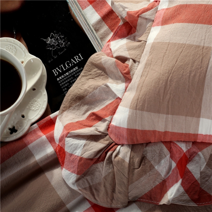 91家纺网 家纺一手货源 找家纺 福丽莱 全棉色织水洗棉四件套1.8m床（床裙款）丽维斯-红