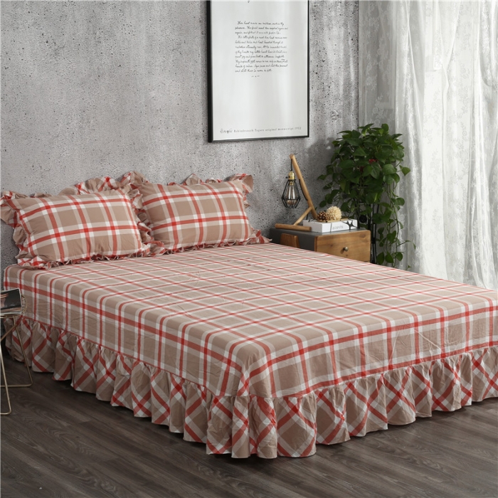 91家纺网 家纺一手货源 找家纺 福丽莱 全棉色织水洗棉四件套1.8m床（床裙款）丽维斯-红