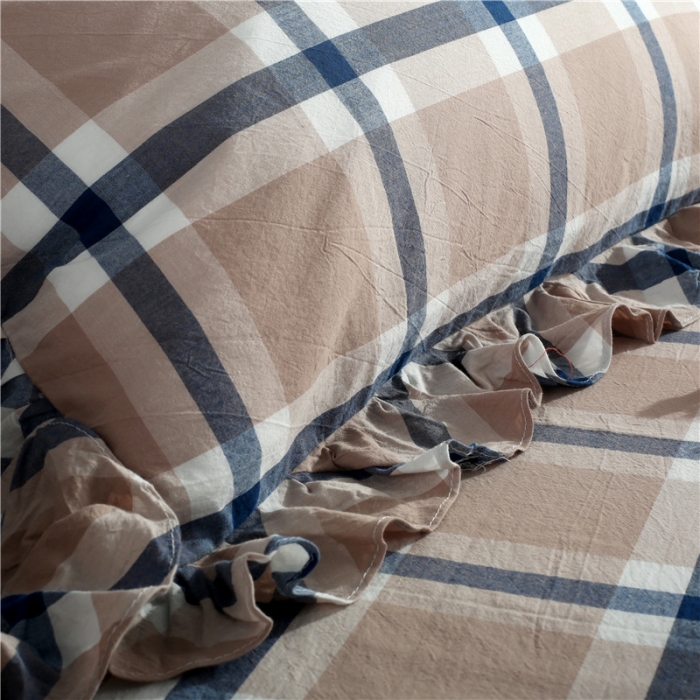 91家纺网 家纺一手货源 找家纺 福丽莱 全棉色织水洗棉四件套1.8m床（床裙款）丽维斯-蓝